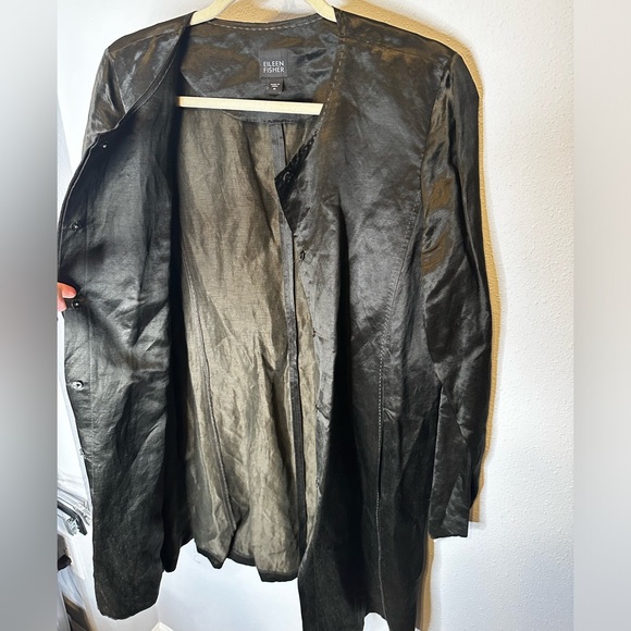 Eileen Fisher Olive Green Silk Linen Long Sleeves Duster dark green medium - Picture 10 of 12